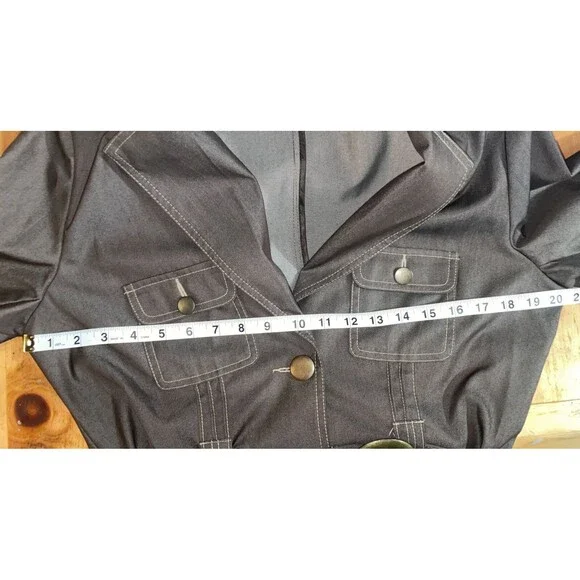 Robert Louis  Brown Collared Belted 2 Pocket Puff Shoulder Blazer Jacket Medium - Picture 7 of 8